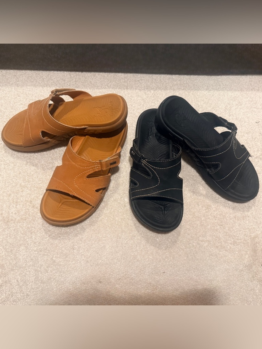 Two Pair KuaiLu 7.5 M Comfort Slip on Sandals Colors Tan & Black